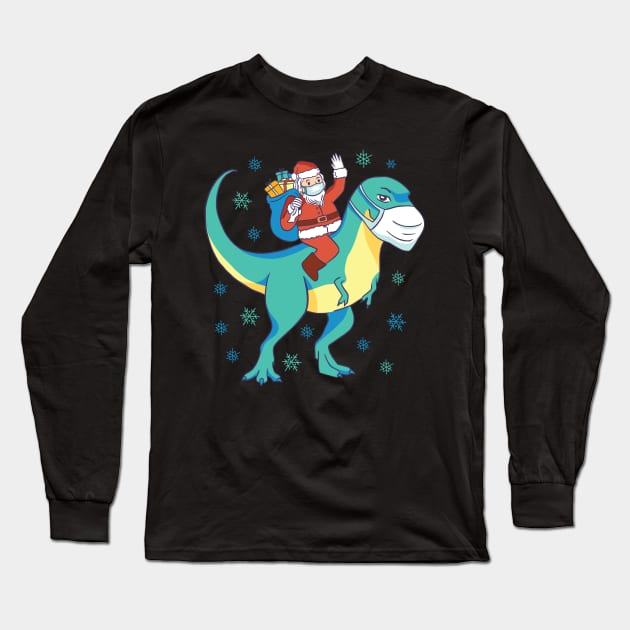 Santa Riding Dinosaur T rex Christmas Gifts Long Sleeve T-Shirt by GoodArt